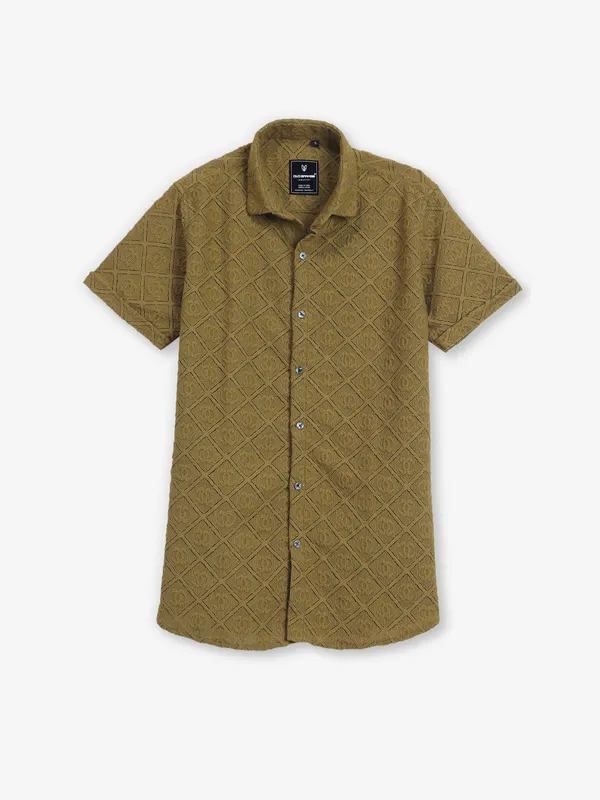 OLD GARAGE olive texture cotton shirt