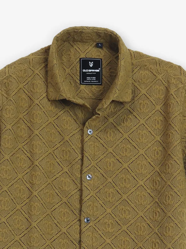 OLD GARAGE olive texture cotton shirt