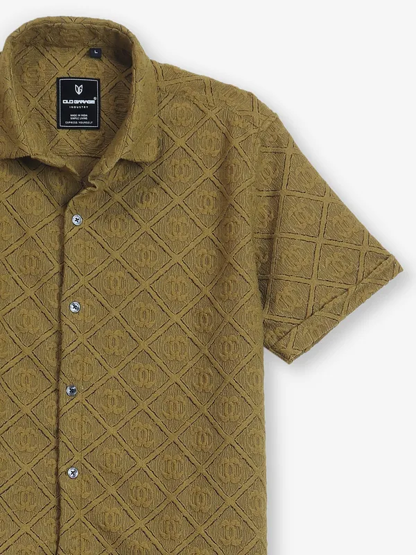 OLD GARAGE olive texture cotton shirt