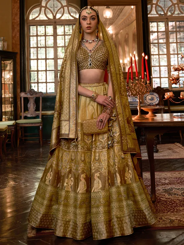 Olive and brown lehenga choli for wedding