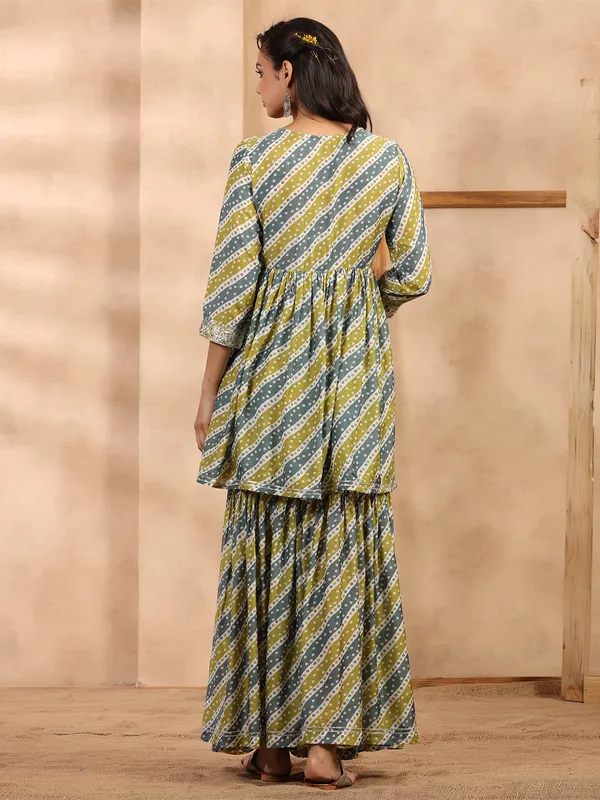 Olive printed soft silk sharara set