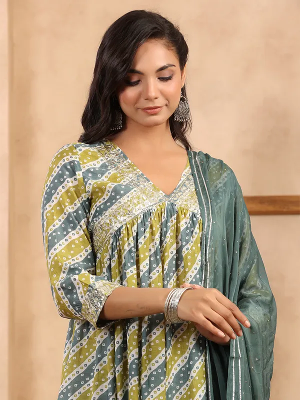 Olive printed soft silk sharara set