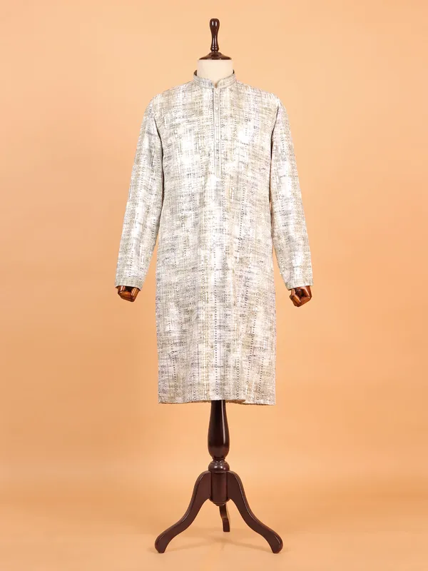 Olive and off white kurta suit in embroidery for men