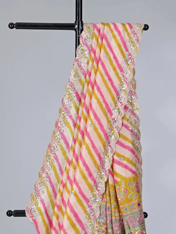 Olive and pink crepe silk printed saree