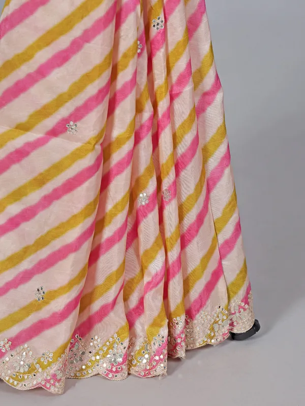Olive and pink crepe silk printed saree