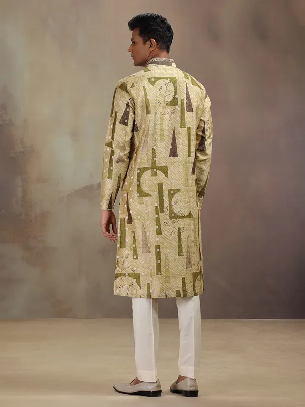 Olive banarasi silk printed kurta suit with dupatta