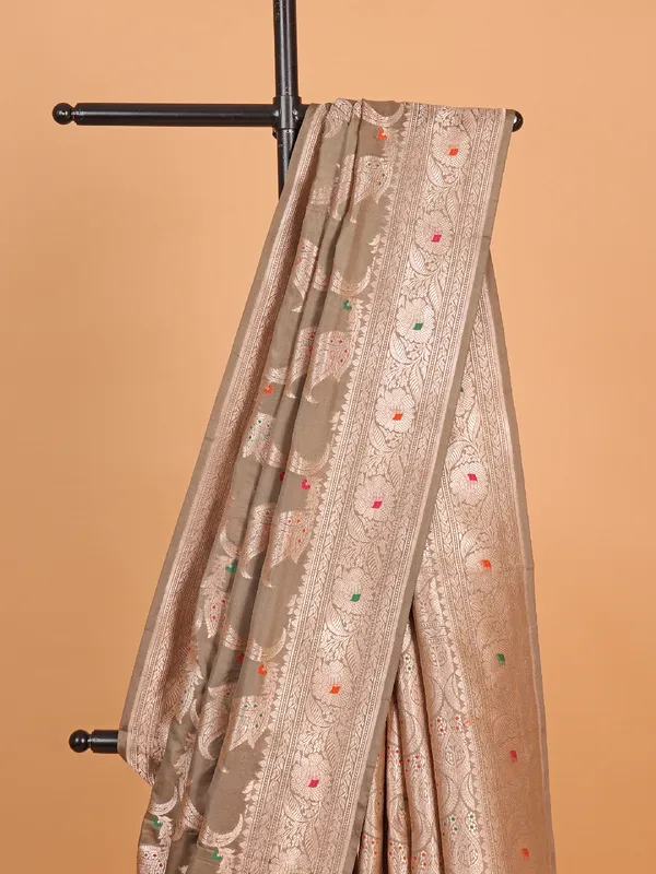 Olive banarasi silk saree for wedding