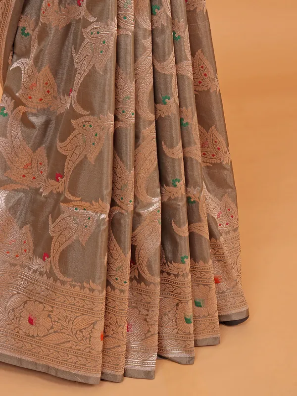 Olive banarasi silk saree for wedding