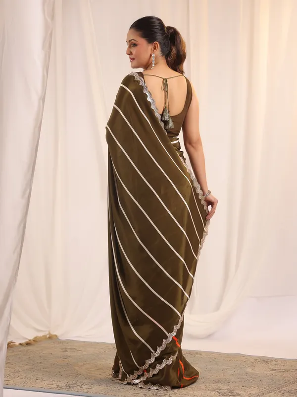 Olive chic saree with unstitched blouse