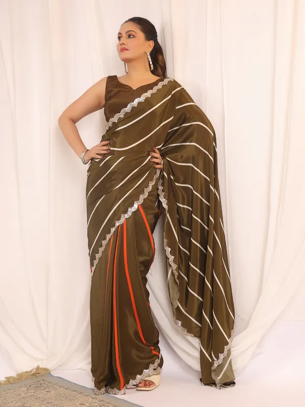Olive chic saree with unstitched blouse