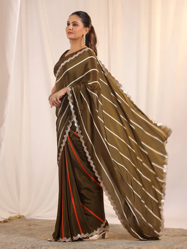 Olive chic saree with unstitched blouse