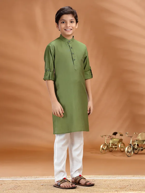 Olive cotton kurta pant set