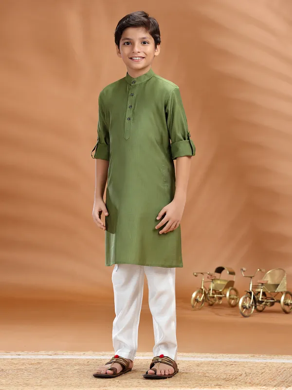 Olive cotton kurta pant set