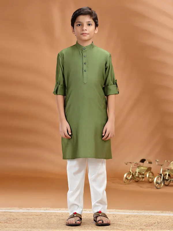 Olive cotton kurta pant set