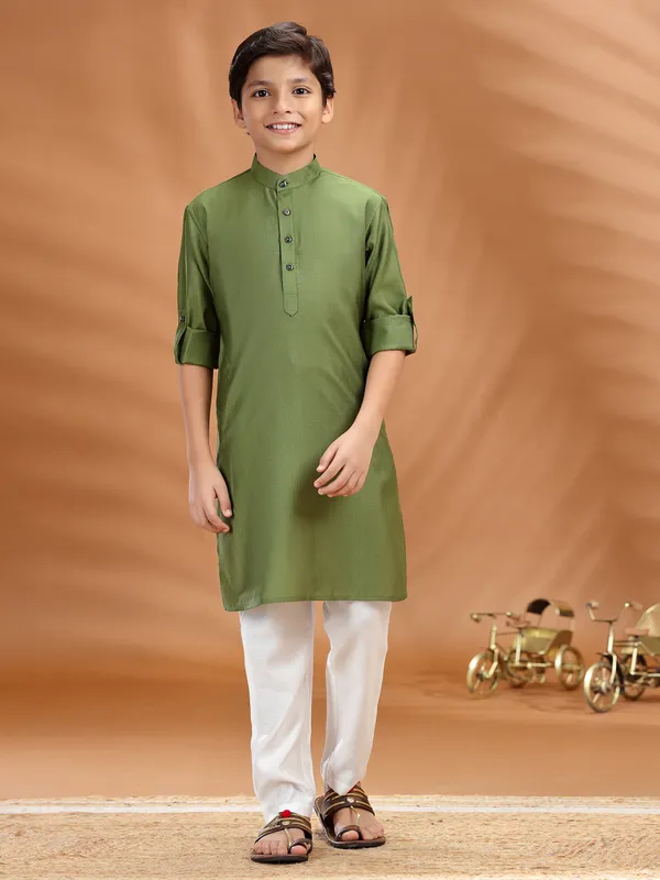 Olive cotton kurta pant set