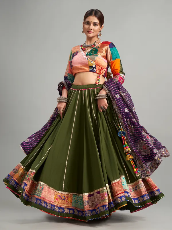Olive cotton silk chaniya choli for navratri