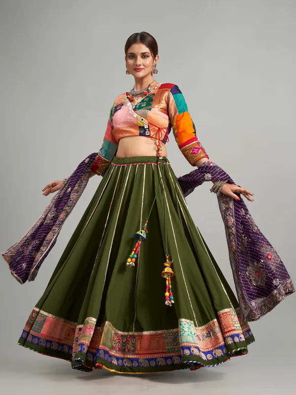 Olive cotton silk chaniya choli for navratri