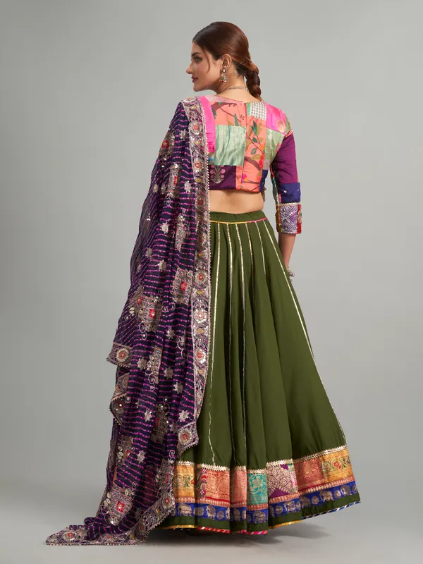 Olive cotton silk chaniya choli for navratri
