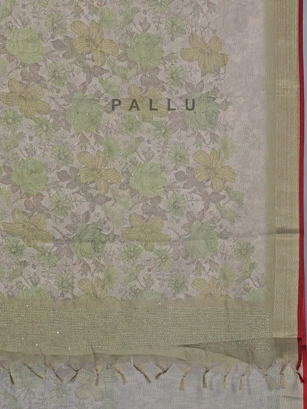Olive cotton silk saree with thread and sequins