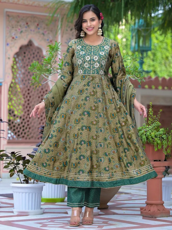 Olive crepe kurti set with dupatta