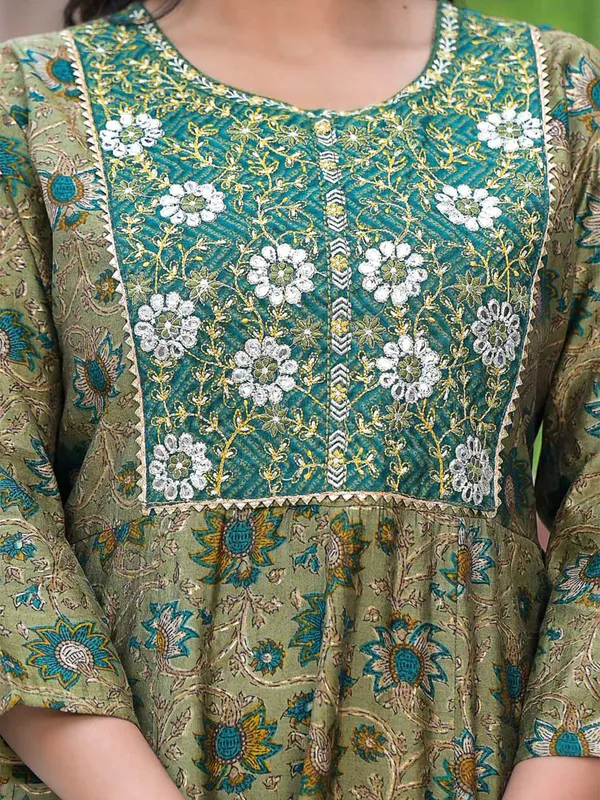 Olive crepe kurti set with dupatta