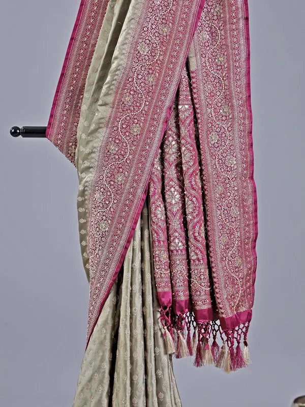 Olive embellished silk saree for wedding wear