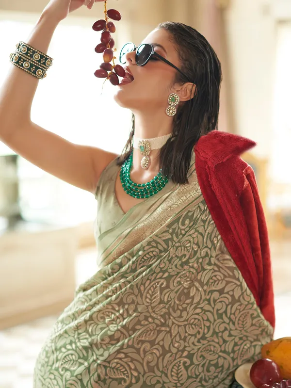 Olive festive wear georgette saree