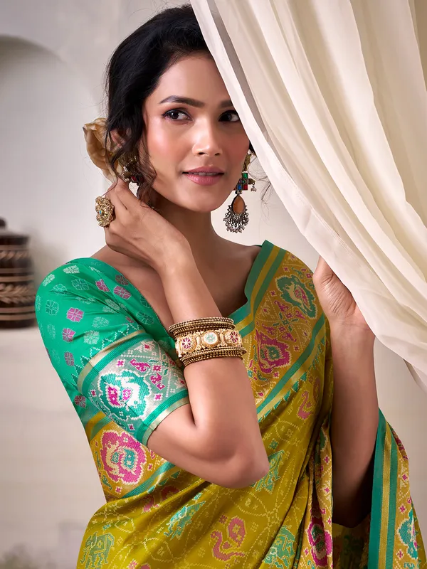 Olive festive wear patola silk saree
