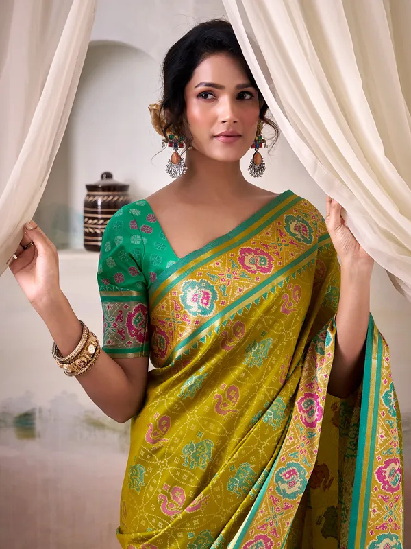 Olive festive wear patola silk saree