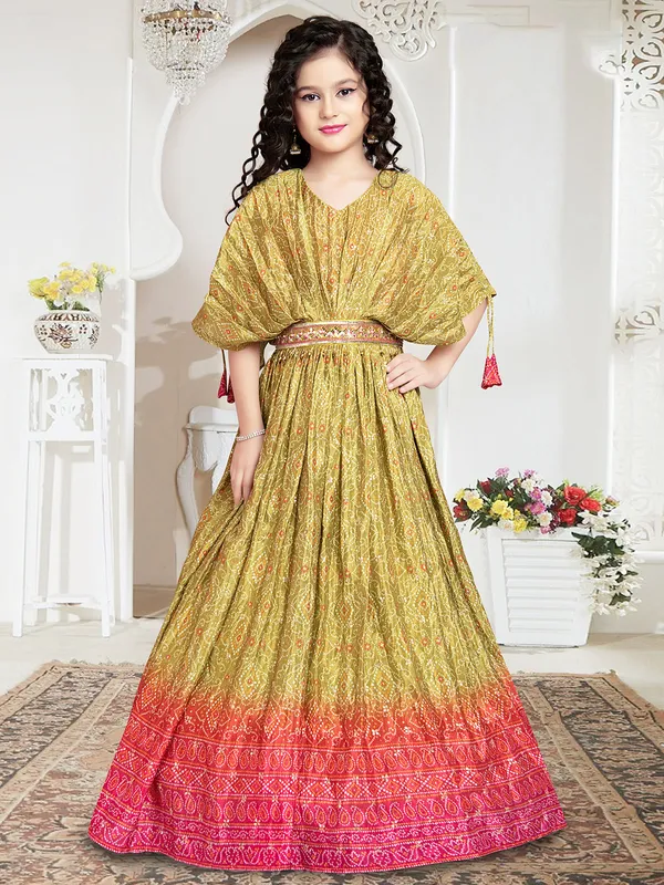 Olive floor length silk party wear gown