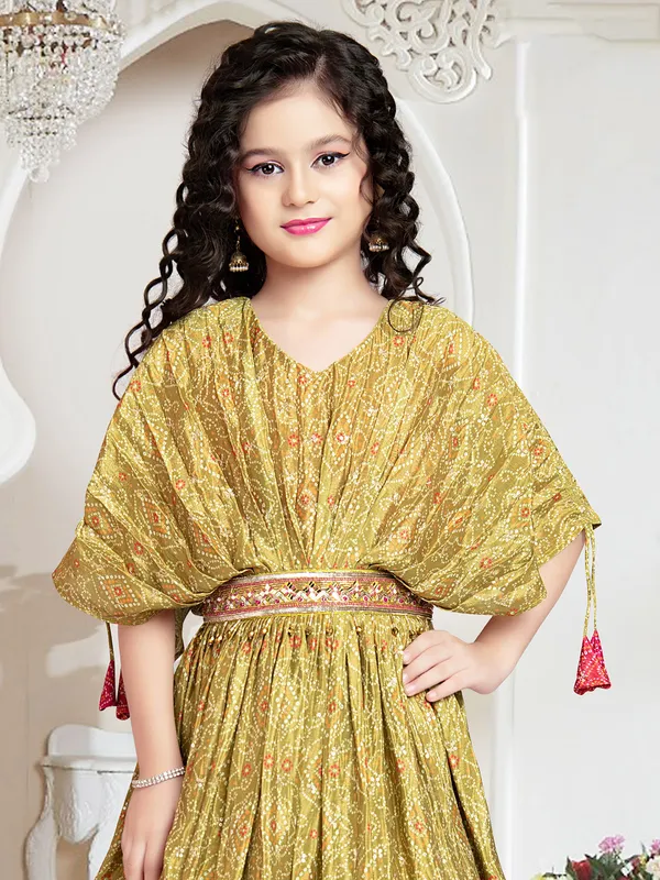 Olive floor length silk party wear gown