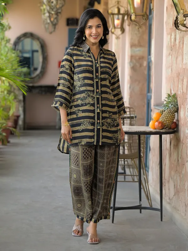 Olive georgette casual printed kurti set