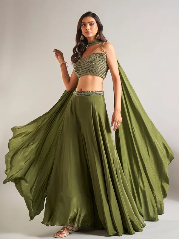 Olive georgette palazzo salwar suit