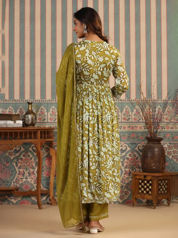 Olive georgette printed kurti set