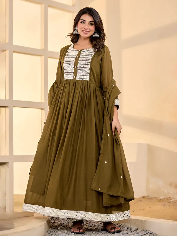 Olive grace pastel kurti set in cotton silk