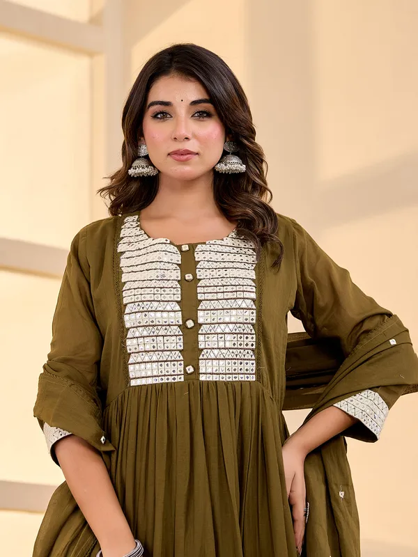 Olive grace pastel kurti set in cotton silk