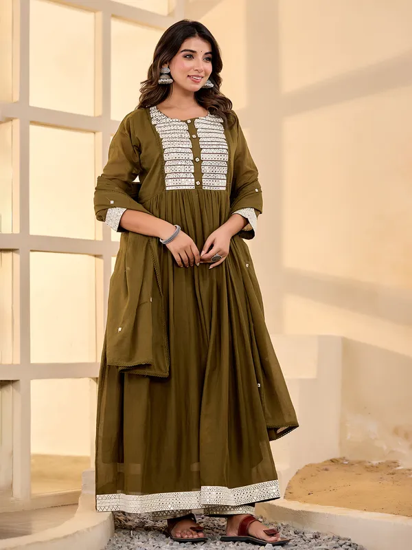 Olive grace pastel kurti set in cotton silk