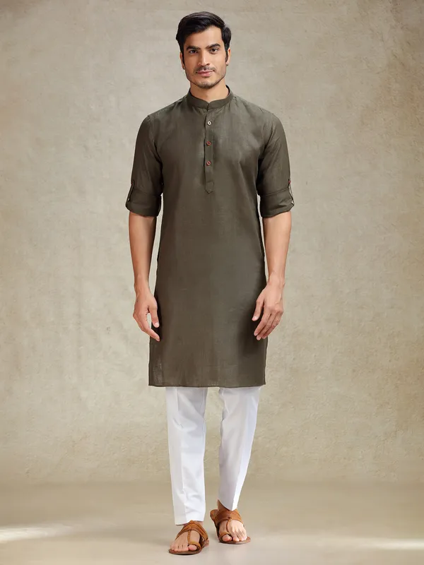 Olive green kurta pajama set for pooja