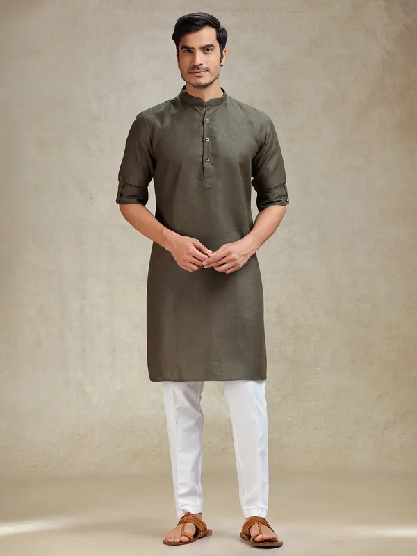 Olive green kurta pajama set for pooja