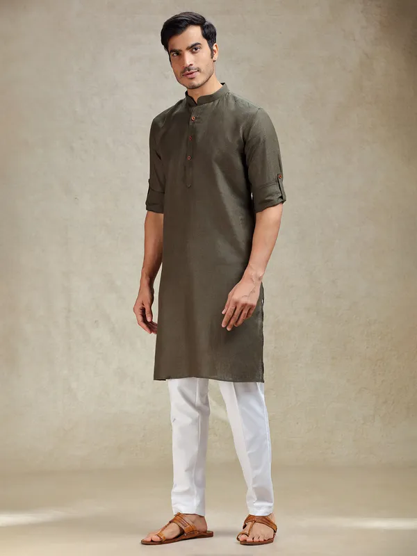 Olive green kurta pajama set for pooja