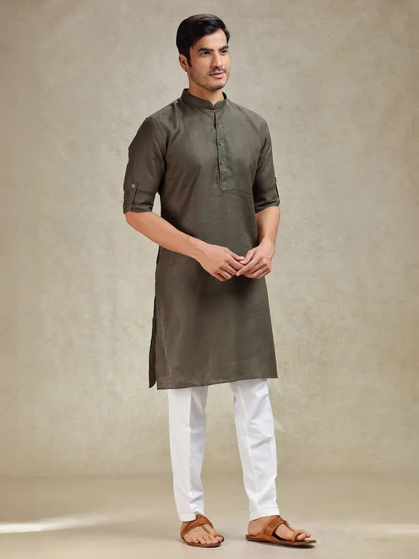 Olive green kurta pajama set for pooja