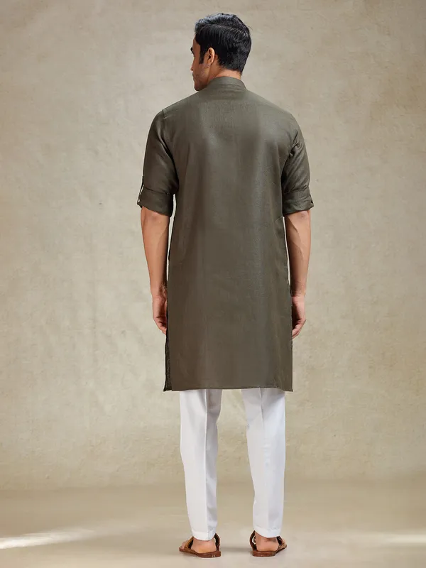 Olive green kurta pajama set for pooja