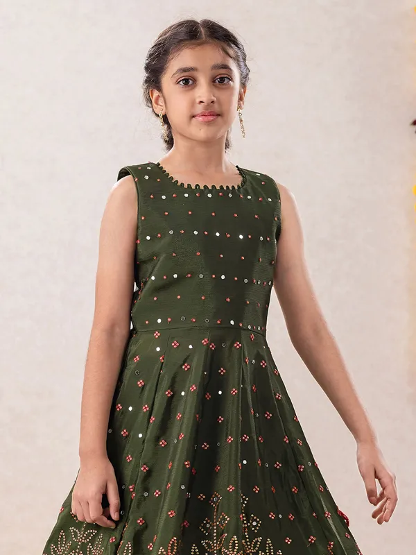 Olive green salwar suit with lehenga