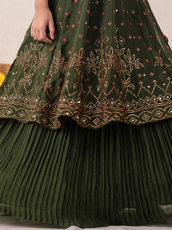 Olive green salwar suit with lehenga