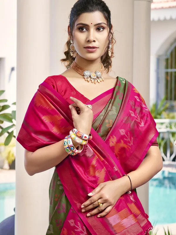 Olive green silk saree for celebrations