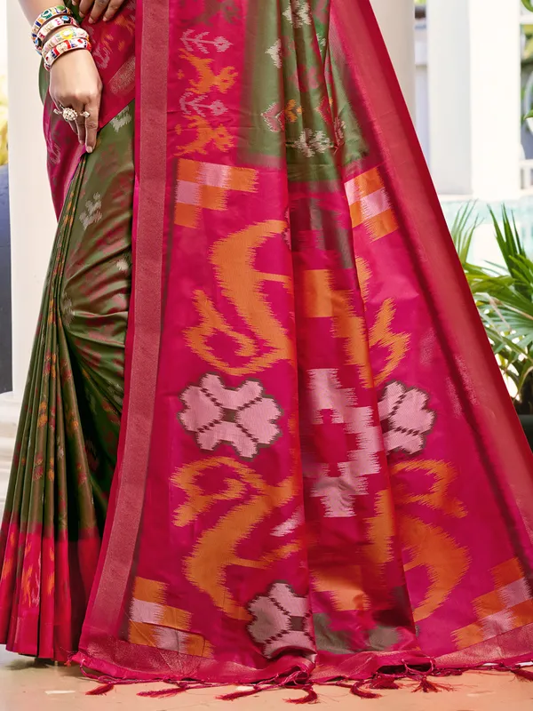 Olive green silk saree for celebrations
