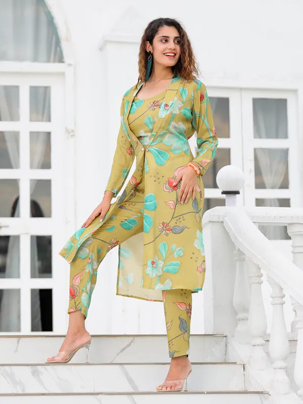 Olive jacket style printed co ord set