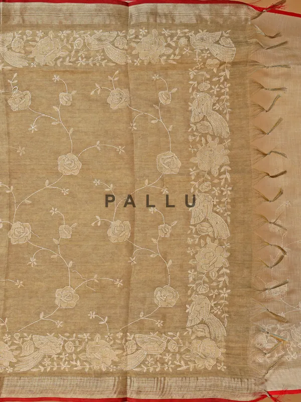 Olive linen printed saree