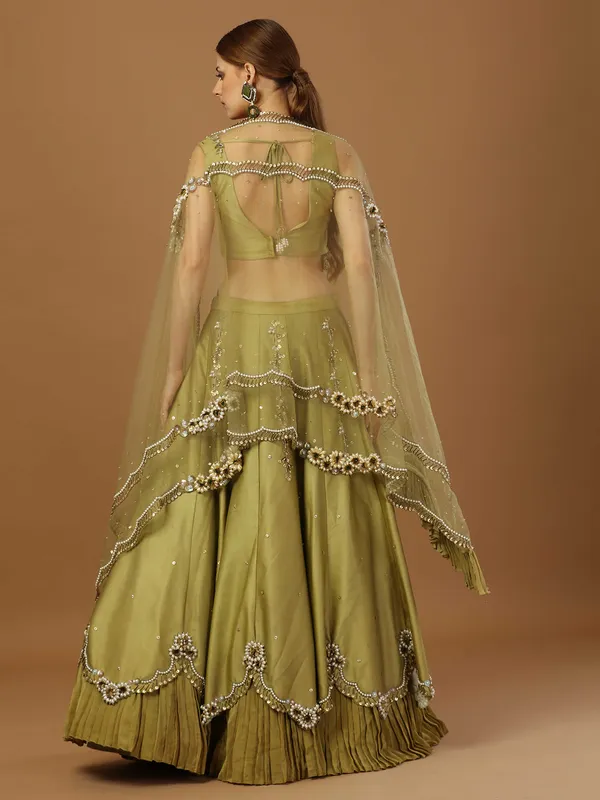 Olive modal satin lehenga choli