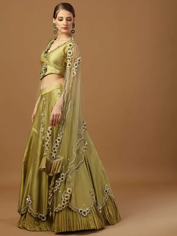 Olive modal satin lehenga choli